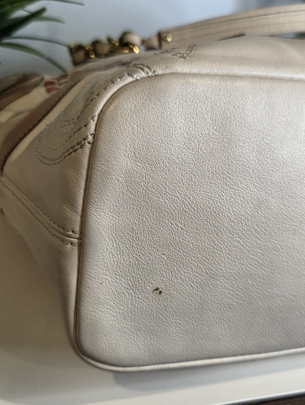 Coach Madison Op Art Whipstitch Leather Tote Bag Parchment White 22279 EUC - Picture 10 of 16